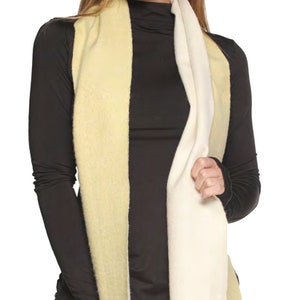 Reversible 100% Woven  Baby Alpaca Scarf  - Peruvian  double Face Handmade Scarf-  Solid LIGHT YELLOW WHITE Weave Brushed Scarf