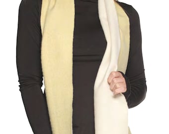 Reversible 100% Woven  Baby Alpaca Scarf  - Peruvian  double Face Handmade Scarf-  Solid LIGHT YELLOW WHITE Weave Brushed Scarf