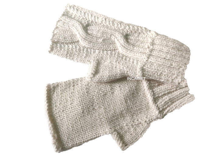 Real alpaca fingerless gloves White -Natural handmade in Peru - Alpaca gloves for women - Peruvian Products