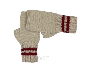 Real alpaca fingerless gloves white- handmade in Peru - Alpaca gloves for  women  Gloves fancy for texting stripped  -Peruvian Products