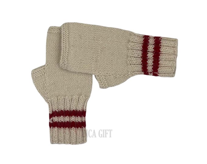 Real alpaca fingerless gloves white- handmade in Peru - Alpaca gloves for  women  Gloves fancy for texting stripped  -Peruvian Products