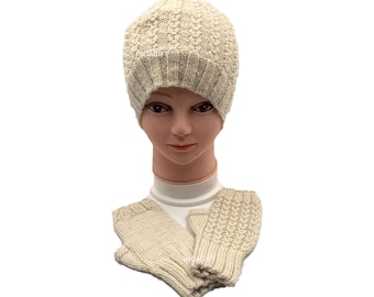 Handmade Alpaca Hat and Fingerless Gloves Set - Peruvian Knitwear