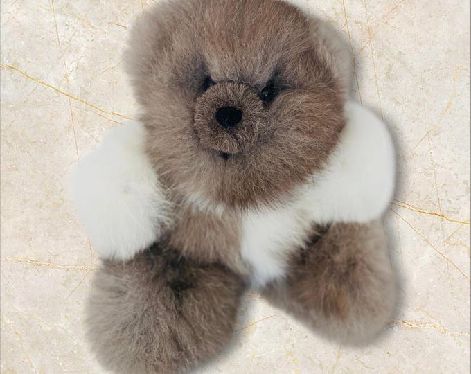 10 IN Real Super Baby Alpaca Fur Teddy  Bear - Peruvian Products - Stuffed Alpaca Toys - Handmade Mix ash white