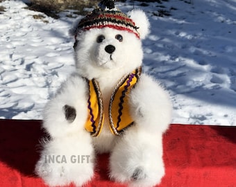 11 IN Real Baby Alpaca Fur Teddy Bear - Real Alpaca fur 11 IN  Stuffed Toy Beige Toy from Peruvian Artisans-  Special gift