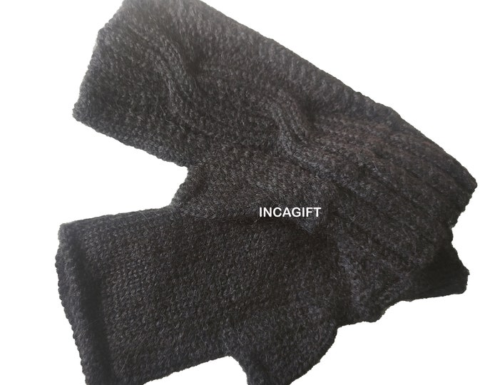 Real alpaca fingerless gloves Black handmade in Peru - Alpaca gloves for women - Peruvian Products