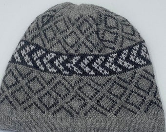 Handmade Alpaca Hat: Gray Peruvian Winter Beanie with Fleece Lining