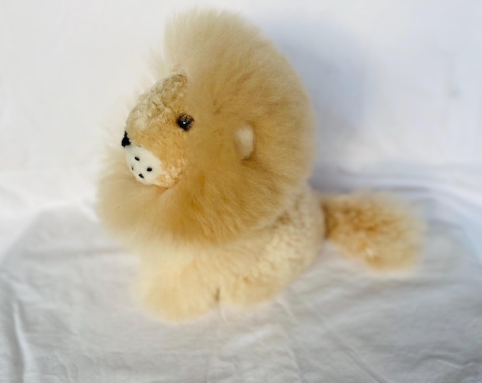10 IN Super Baby Alpaca Fur Lion - Real Alpaca fur -Stuffed Toy - Plush Peruvian Toy from Peruvian Artisans-  Special gift