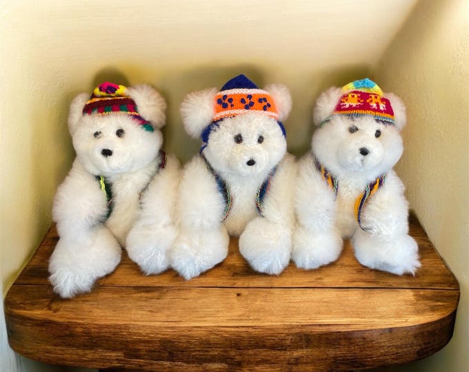 Handmade 11 IN Baby Alpaca Fur Teddy Bear - Peruvian Artisan Stuffed Toy White