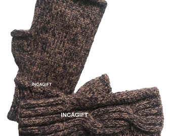 Real alpaca fingerless gloves MIX  Black -Camel handmade in Peru - Alpaca gloves for women - Peruvian Products