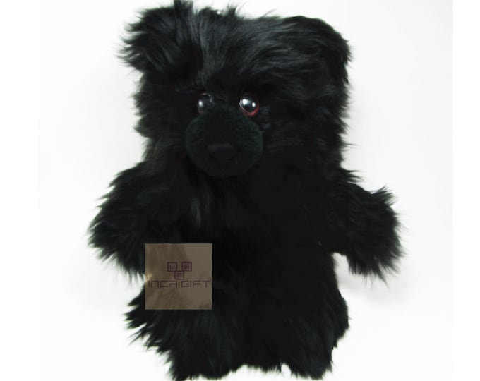 Real Super Baby Alpaca Suri Teddy  Bear Black Peruvian Stuffed Alpaca Toys -Handmade llama Fur toy -Alpaca stuffed animal from Peru