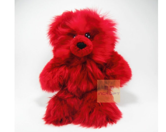 Real Super Baby Alpaca Suri Teddy  Bear Red Peruvian Stuffed Alpaca Toys -Handmade llama Fur toy -Alpaca stuffed animal from Peru