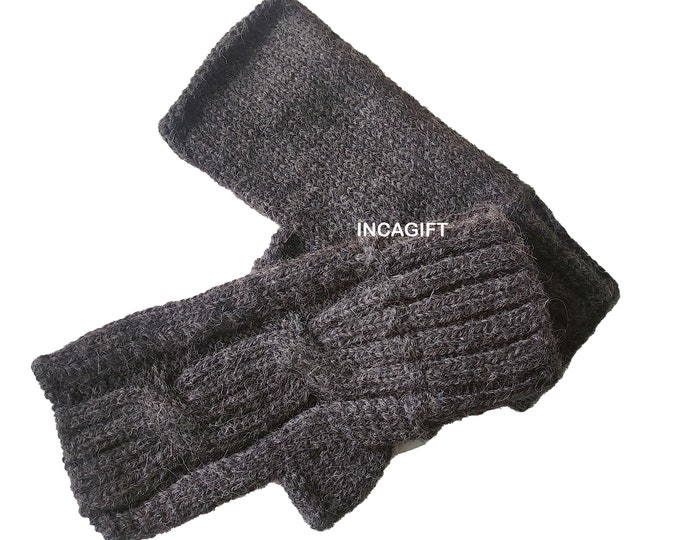 Real alpaca fingerless gloves Charcoal handmade in Peru - Alpaca gloves for women - Peruvian Products Charcoal