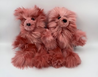 Real Super Baby Alpaca Suri Teddy Bear Fuchsia Peruvian Stuffed Alpaca Toys -Handmade Fur toy -Alpaca stuffed animal from Peru