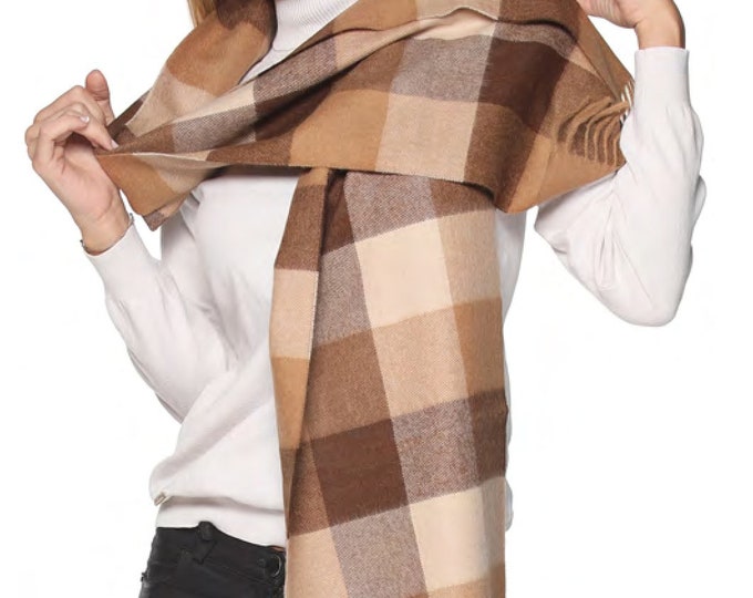 100% Baby Alpaca  buffalo Scarf  - Peruvian Handmade Scarf-  Solid Weave Brushed Scarf Camel