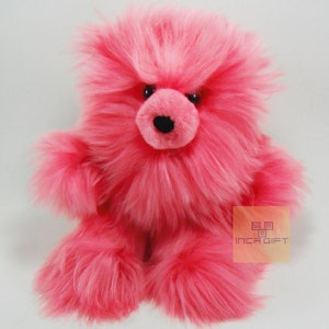 Handmade Pink Alpaca Teddy Bear: Peruvian Suri Fur Stuffed Animal (10-13 IN)
