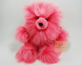 10 IN - 13 IN Real Super Baby Alpaca Suri Teddy  Bear Pink Peruvian Stuffed Alpaca Toys -Handmade Fur toy -Alpaca stuffed animal from Peru