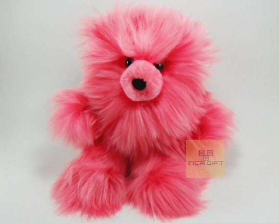 Real Super Baby Alpaca Suri Teddy Bear Pink Peruvian Stuffed Alpaca Toys 10IN 