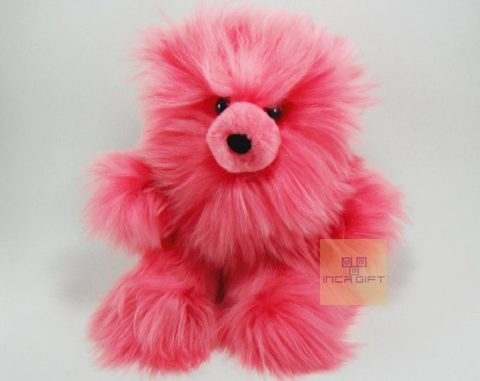 10 IN - 13 IN Real Super Baby Alpaca Suri Teddy  Bear Pink Peruvian Stuffed Alpaca Toys -Handmade Fur toy -Alpaca stuffed animal from Peru