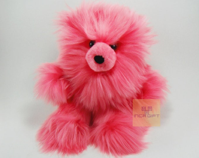 10 IN - 13 IN Real Super Baby Alpaca Suri Teddy  Bear Pink Peruvian Stuffed Alpaca Toys -Handmade Fur toy -Alpaca stuffed animal from Peru