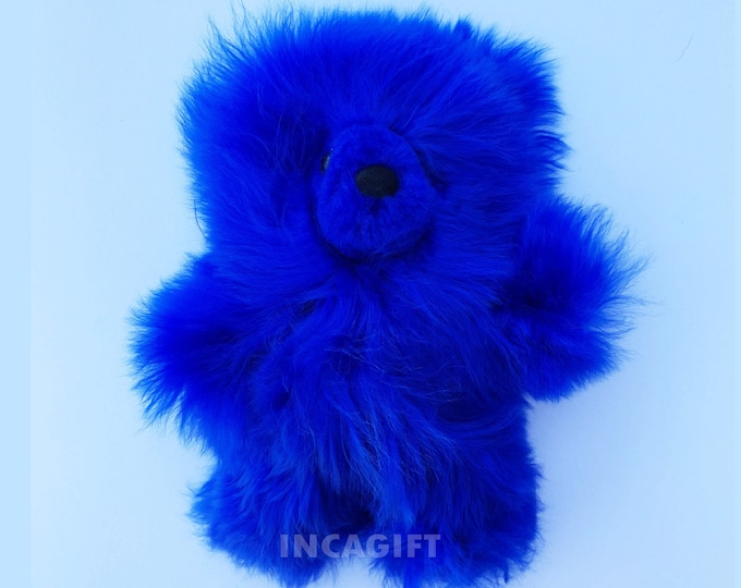 10 IN - 13 IN Real Super Baby Alpaca Suri Teddy  Bear Blue Peruvian Stuffed Alpaca Toys -Handmade Fur toy -Alpaca stuffed animal from Peru