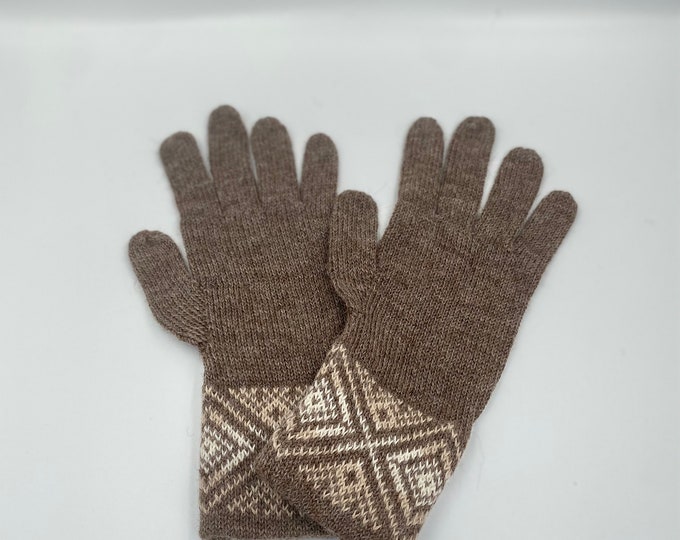 100% ALPACA -Brown  Melange alpaca gloves handmade in Peru - Alpaca gloves for  women  Gloves fancy -Peruvian Products