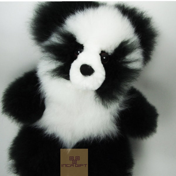 13-10 IN PANDA Alpaca Fur Teddy Bear - Real Alpaca fur 13 IN - Stuffed Toy - Plush toy - Peruvian Toy from Peruvian Artisans-  Special gift