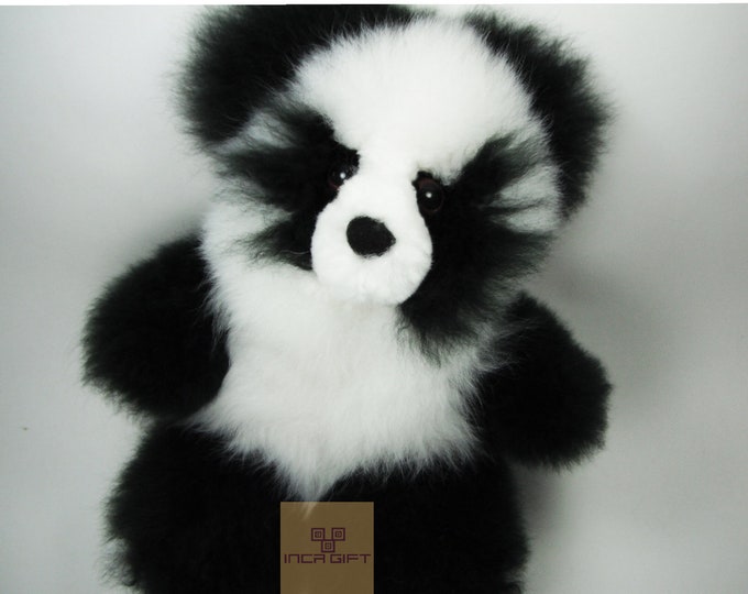 13-10 IN PANDA Alpaca Fur Teddy Bear - Real Alpaca fur 13IN - Stuffed Toy - Plush toy - Peruvian Toy from Peruvian Artisans-  Special gift