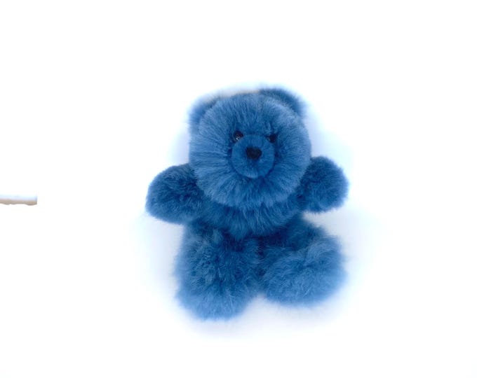 10 -11 IN Blue Real Super  Baby Alpaca Fur Teddy  Bear - Peruvian Products - Stuffed Colored Alpaca Toys - Handmade