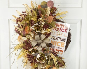 Elegant Fall Wreath for Front Door, Neutral Autum Wreath, Muted Fall Wreath Corn Husk, Thanksgiving Wreath, Wreaths for Fall