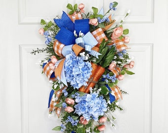 Carrot Wreath for Easter, Easter Wreath with Carrots, Easter Wreaths for Front Door, Easter Door Decor, Easter Swag Wreath, Blue Easter