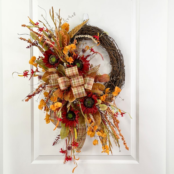 Autumn Fall Wreath, Fall Sunflower Wreath, Fall Door Wreath, Autumn Door Decor, Thanksgiving Wreath