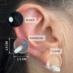 Ear Keloid Compression Plastic Discs Plastic disc earring for post-op keloid pressure model 1.5 cm Please see notes in description image 1