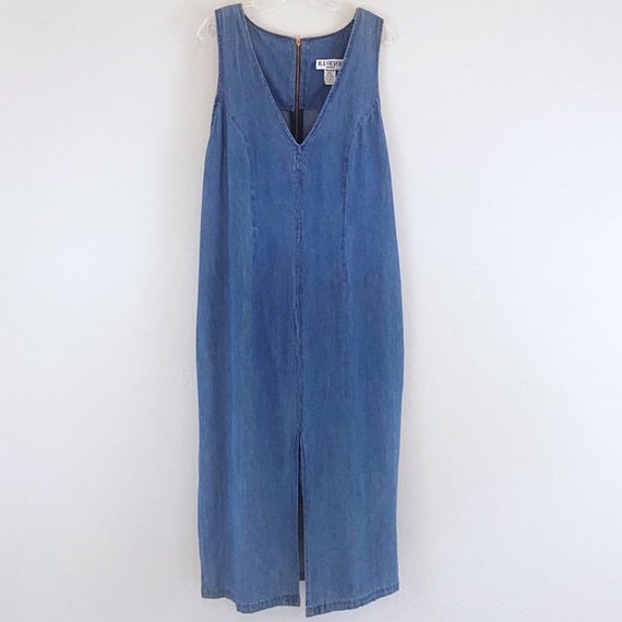 Vintage Denim Maxi Dress Plus Size Sleeveless Slit