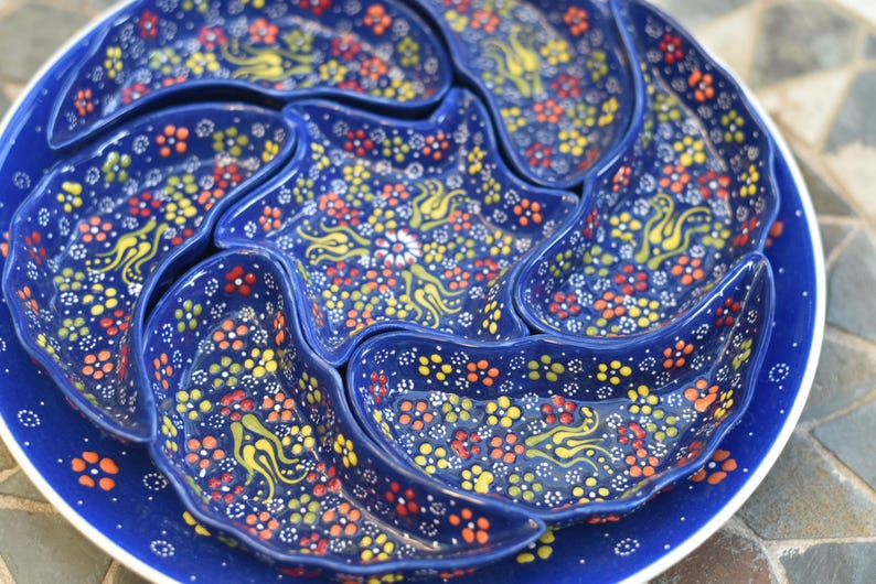 Handmade Turkish Ceramic Serving Set: Star Platter & Crescent Bowls