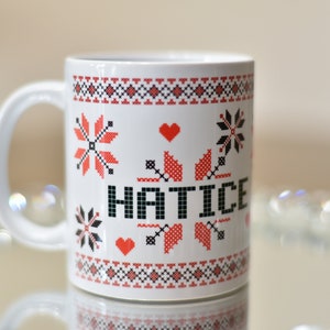Custom Tatreez Cross Stitch Mug- Personalized Palestinian Mug- Ramadan, Eid gift