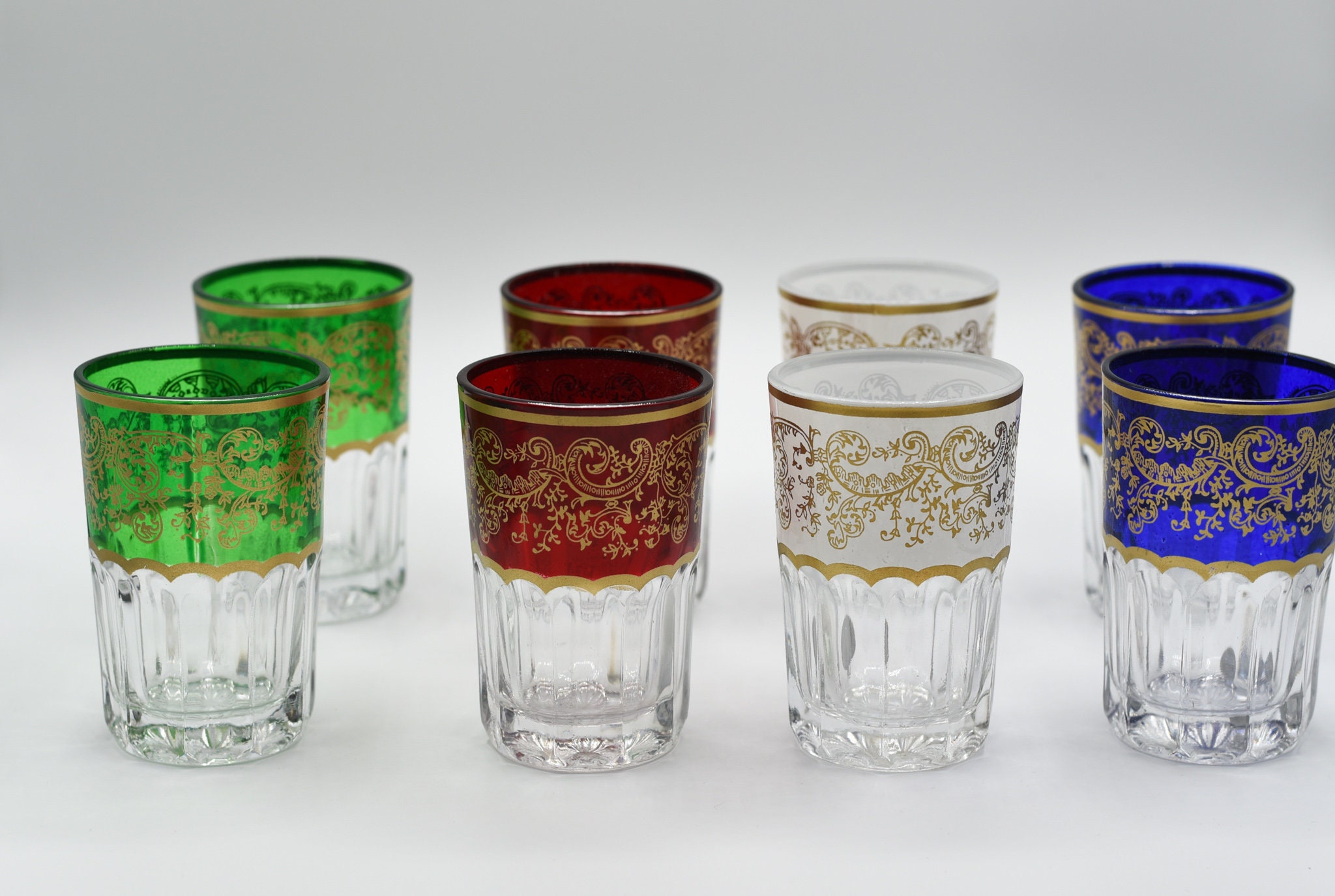 Bright Moroccan Set of 8 vintage Colored Moroccan tea glasses Etsy