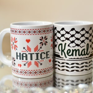 His & Hers Tatreez , Keffiyeh Mugs TWO Palestinian Mugs- Ramadan, Eid Gifts