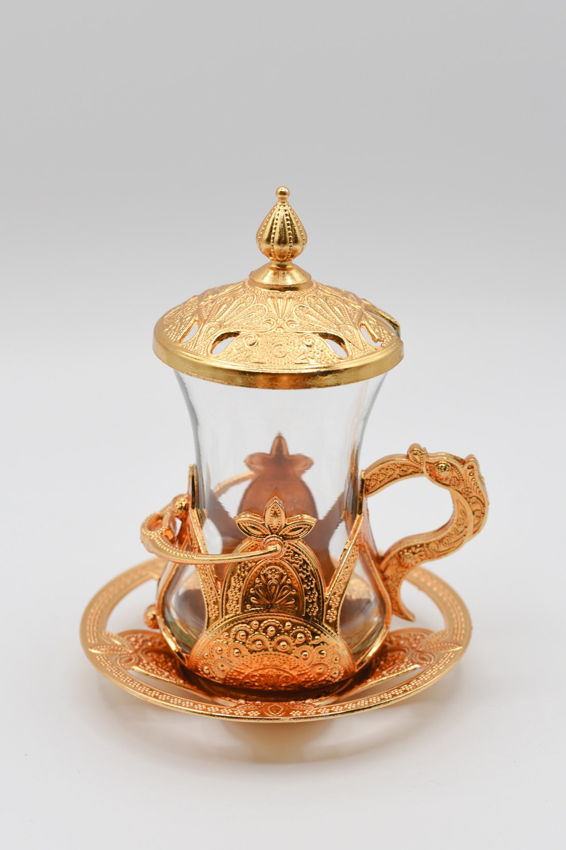 Premium Gold Turkish Tea Cups With Tops Treat Bowls and Tray Etsy