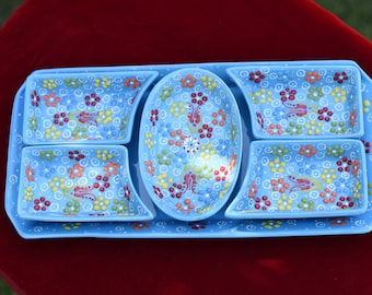 Handmade Turkish Ceramic Serving Platter Set: Floral Breakfast Bowls