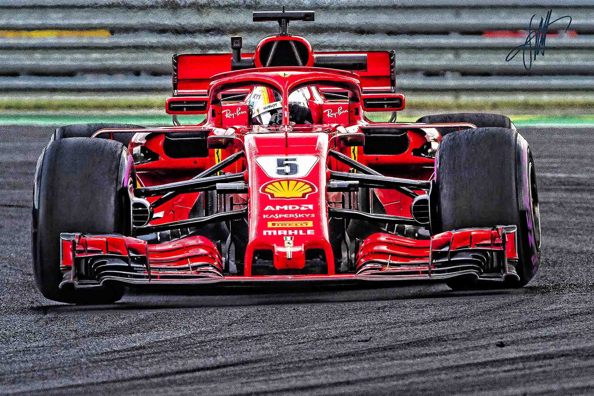 Seb Vettel F1 Ferrari  2018 Framed Canvas Print Signed "Gift" collection 