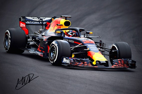 Red Bull Racing F1 With Pre-printed Max Verstappen Autograph Premium High  Gloss Art Print Poster. 040P 24x36 