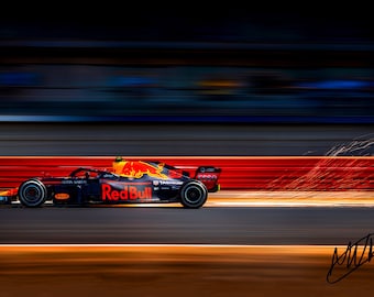 Red Bull Racing F1 with Pre-Printed Max Verstappen Autograph - Giclee Canvas Print Photo Art. Gallery wrap style ready to hang. (045)