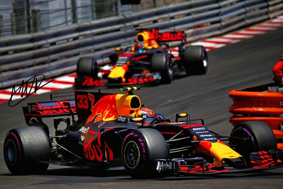 Red Bull Racing F1 With Pre-printed Max Verstappen Autograph Premium High  Gloss Art Print Poster. 046P 24x36 