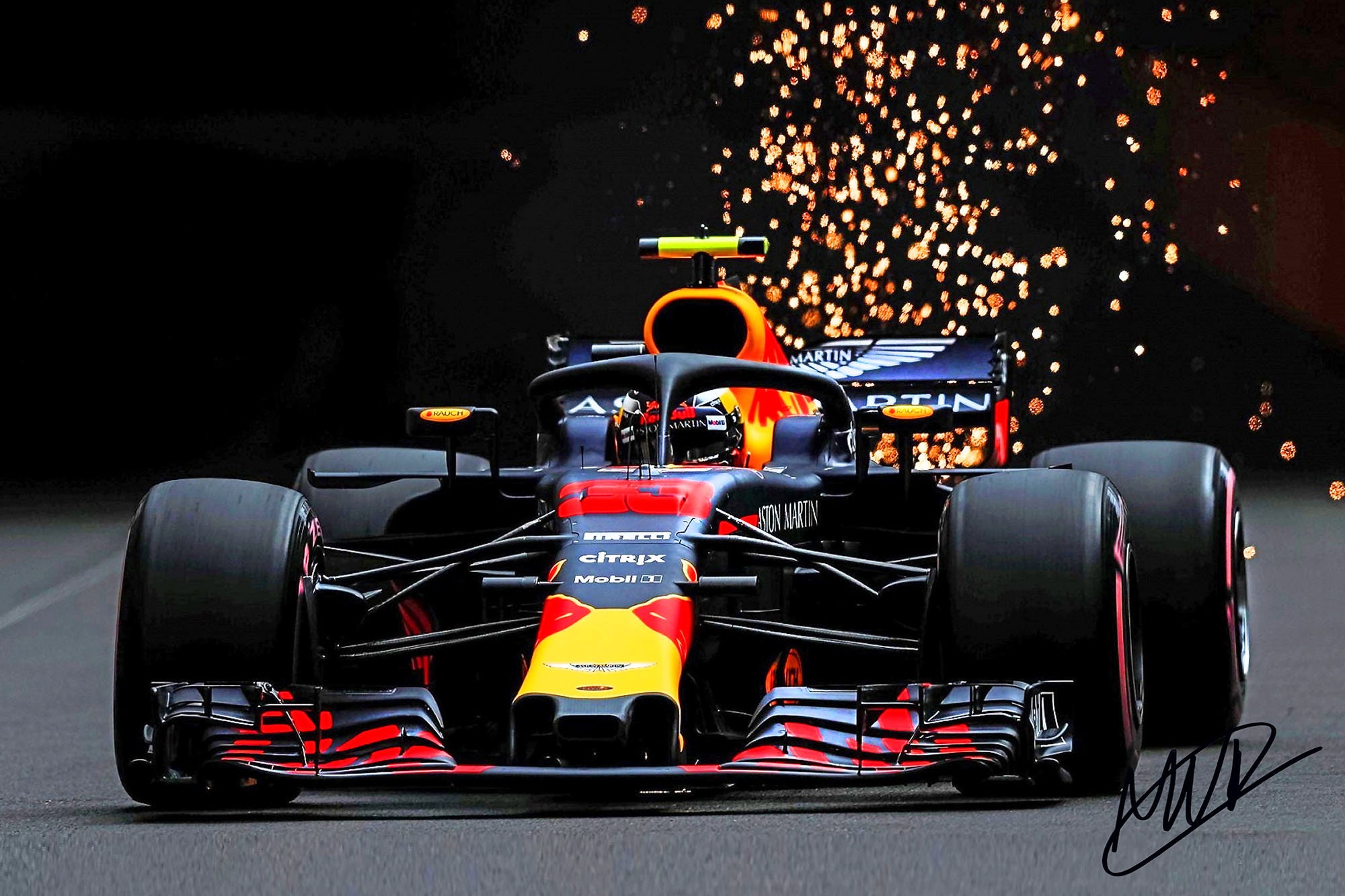 Red Bull Racing F1 With Pre-printed Max Verstappen Autograph Premium High  Gloss Art Print Poster. 046P 24x36 