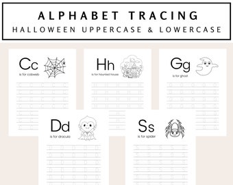 Halloween Alphabet Tracing Handwriting Practice Coloring Pages (Upper + Lowercase) Homeschool, Preschool, Toddlers Fall Activities for Kids