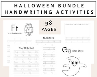 Halloween Handwriting Practice Activities + Coloring Pages (Name Tracing, Alphabet, Numbers, Uppercase, Lowercase) Fall Activities for Kids