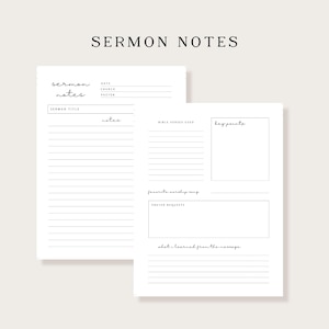 Sermone / Appunti della chiesa stampabili / Modello di diario di studio e culto della Bibbia, download digitale, pagina di pianificazione cristiana