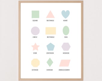 Shapes Poster (Pastel Colors) Printable Wall Art (Homeschool, Supplemental Learning, Classroom, Nursery, Playroom, Bedroom Art)