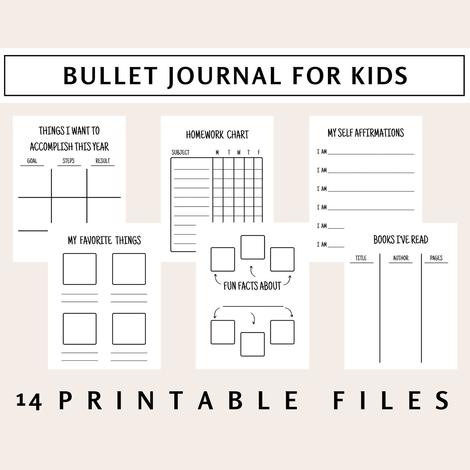 PRINTABLES: 14 Bullet Journal Pages for Children homework Log, Chores ...