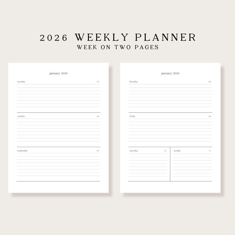 2026 Dated Weekly Planner PRINTABLE | Digital Downloadable, Habit ...